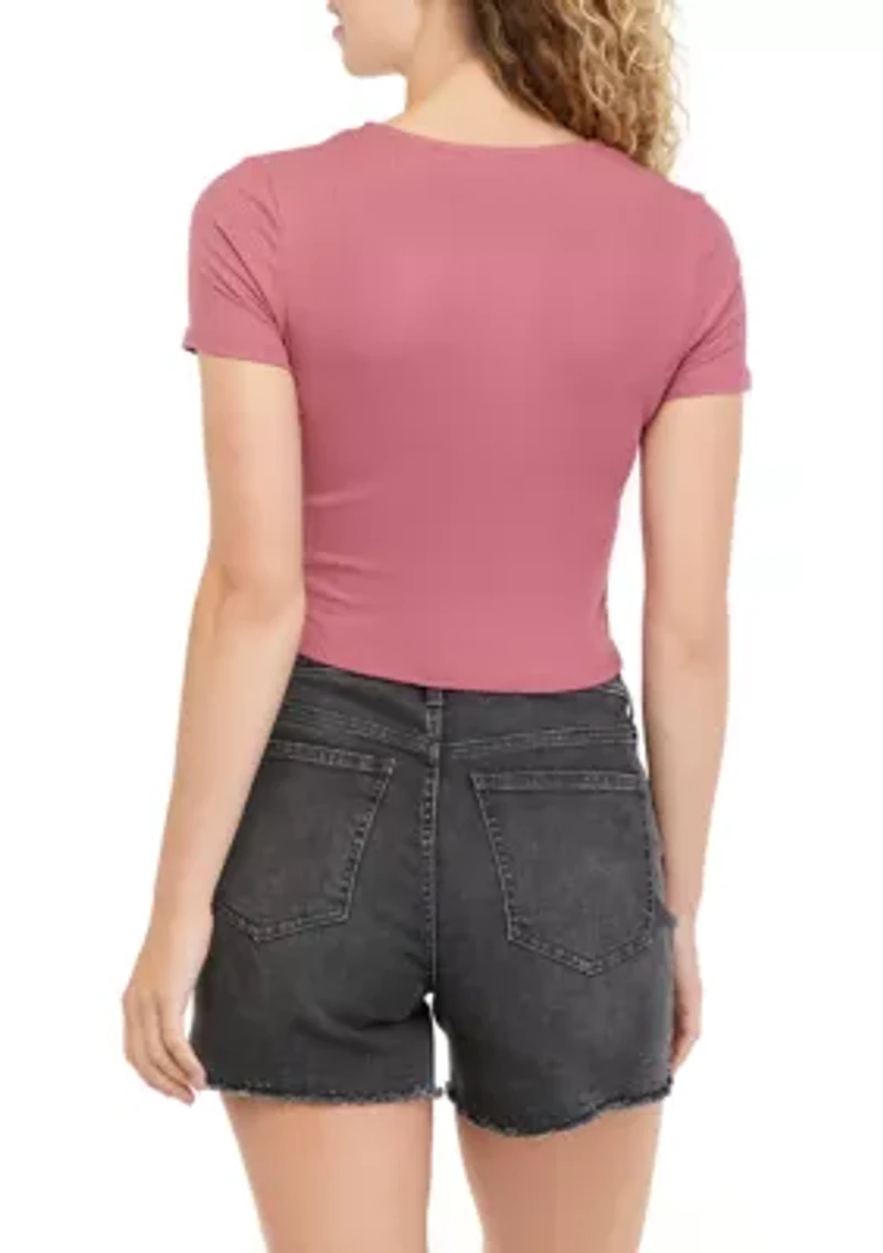 Juniors' Short Sleeve V-Neck Tiny T-Shirt