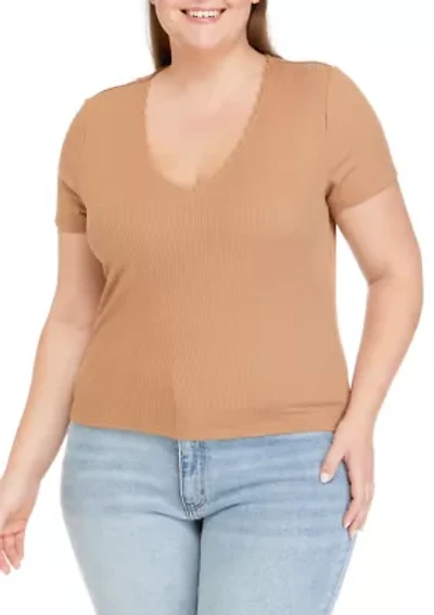 Plus Short Sleeve V-Neck Tiny T-Shirt