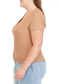 Plus Short Sleeve V-Neck Tiny T-Shirt