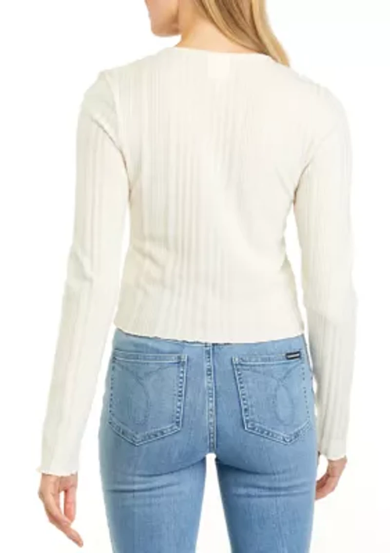 Juniors' Long Sleeve Ribbed Henley Shirt
