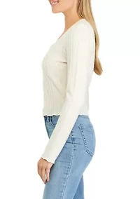 Juniors' Long Sleeve Ribbed Henley Shirt