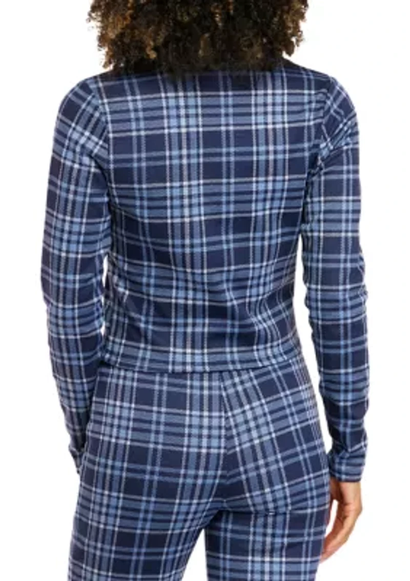 Juniors' Long Sleeve Double Knit Collared Top