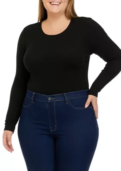 Plus Long Sleeve Crew Neck Bodysuit