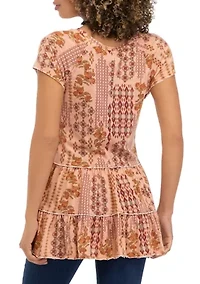 Short Sleeve V-Neck Tiered Knit Top