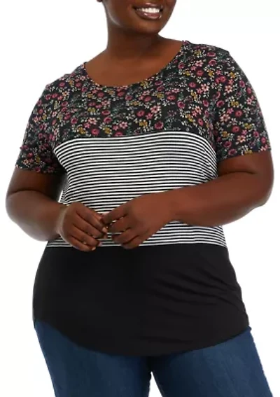 Plus Short Sleeve Color Block T-Shirt