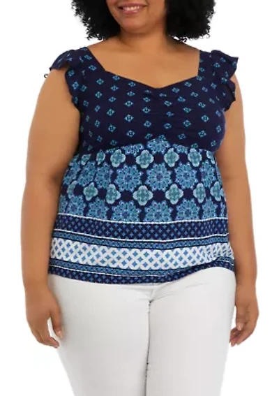 Plus Short Flutter Sleeve Cinched Bust Peplum Top