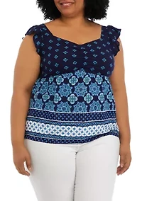 Plus Short Flutter Sleeve Cinched Bust Peplum Top