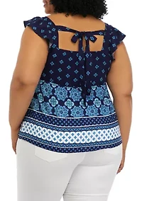 Plus Short Flutter Sleeve Cinched Bust Peplum Top