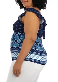Plus Short Flutter Sleeve Cinched Bust Peplum Top