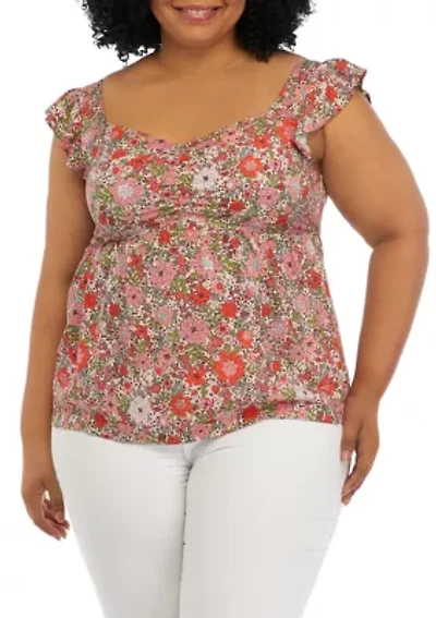 Plus Short Flutter Sleeve Cinched Bust Peplum Top
