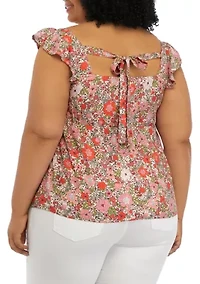 Plus Short Flutter Sleeve Cinched Bust Peplum Top