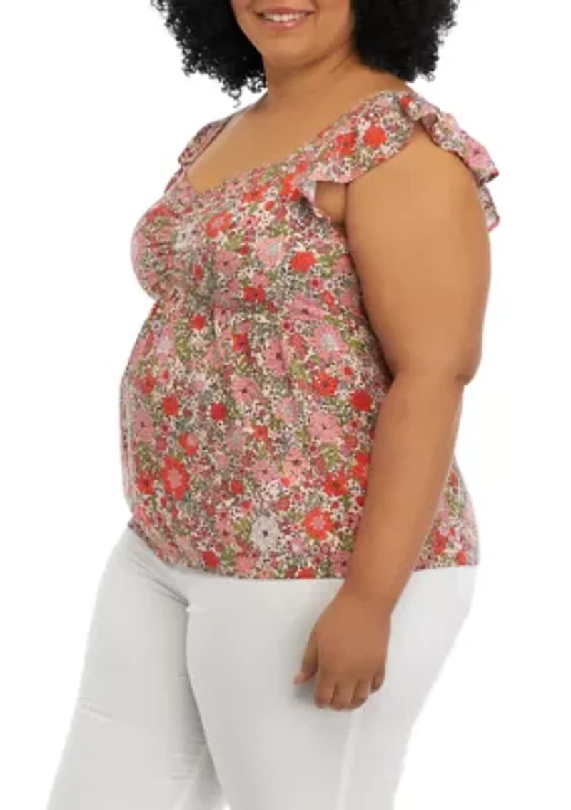 Plus Short Flutter Sleeve Cinched Bust Peplum Top