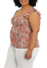 Plus Short Flutter Sleeve Cinched Bust Peplum Top
