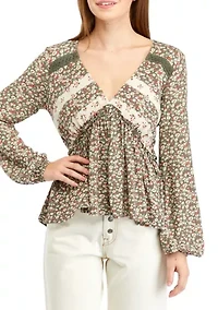 Juniors' High Low Printed Woven Top