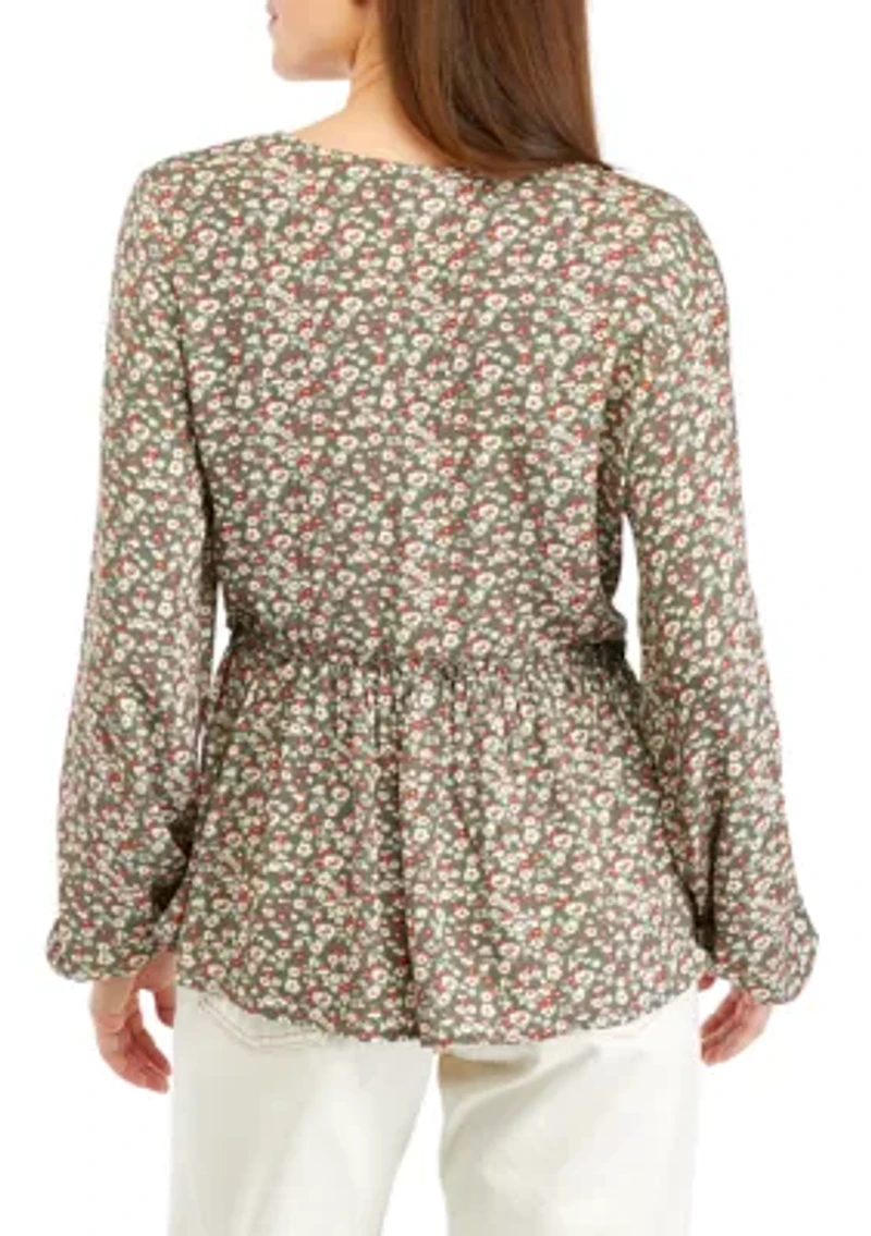 Juniors' High Low Printed Woven Top
