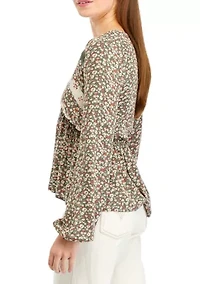 Juniors' High Low Printed Woven Top