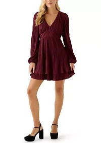 Women's V-Neck Puff Sleeve Tiered Dress