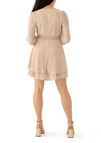 Women's V-Neck Puff Sleeve Tiered Dress