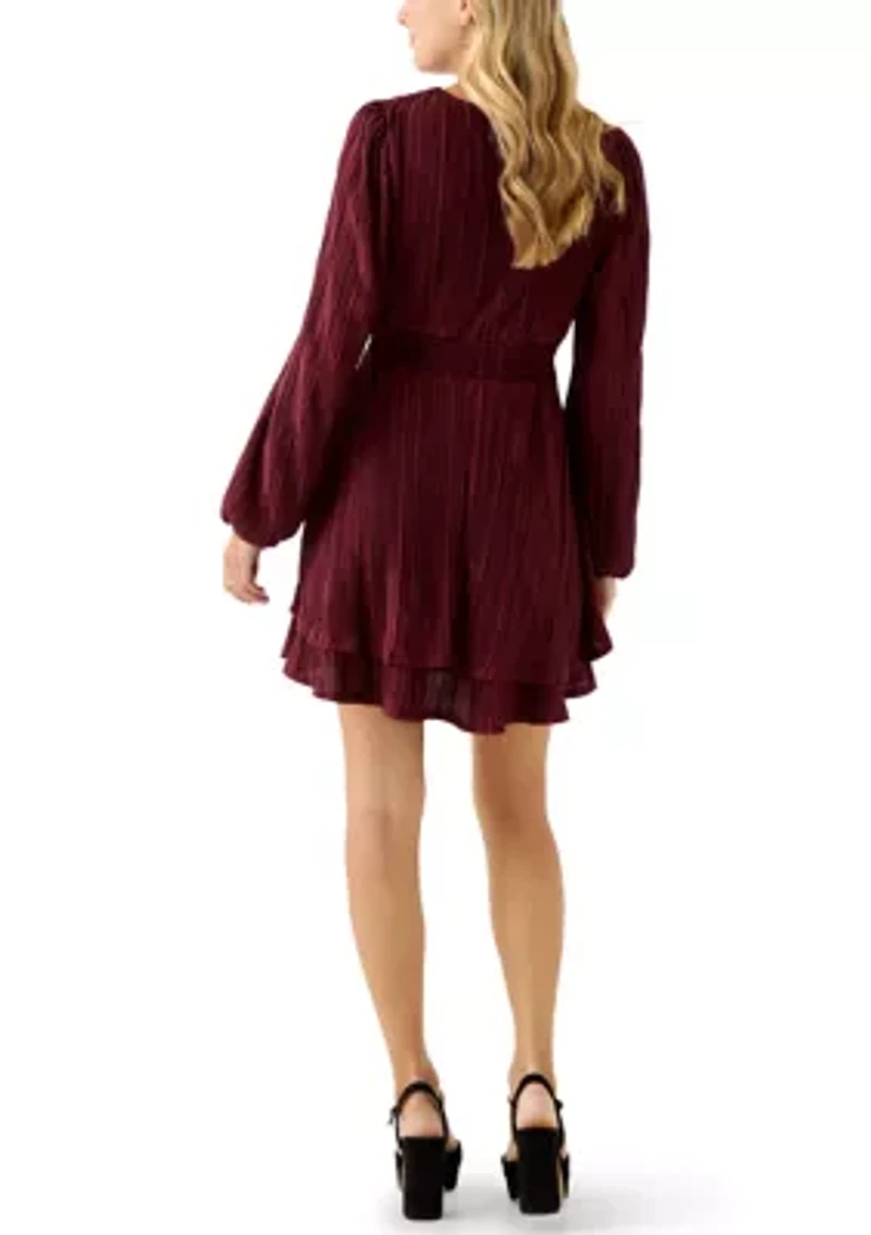 Women's V-Neck Puff Sleeve Tiered Dress