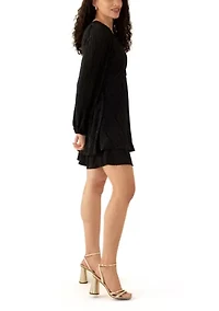 Women's V-Neck Puff Sleeve Tiered Dress