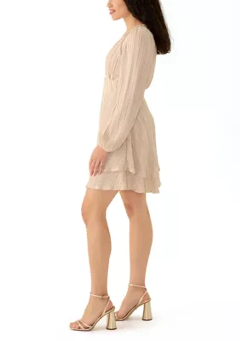Women's V-Neck Puff Sleeve Tiered Dress