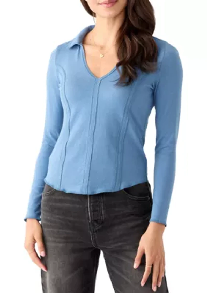 Women's Johnny Collar Long Sleeve Top