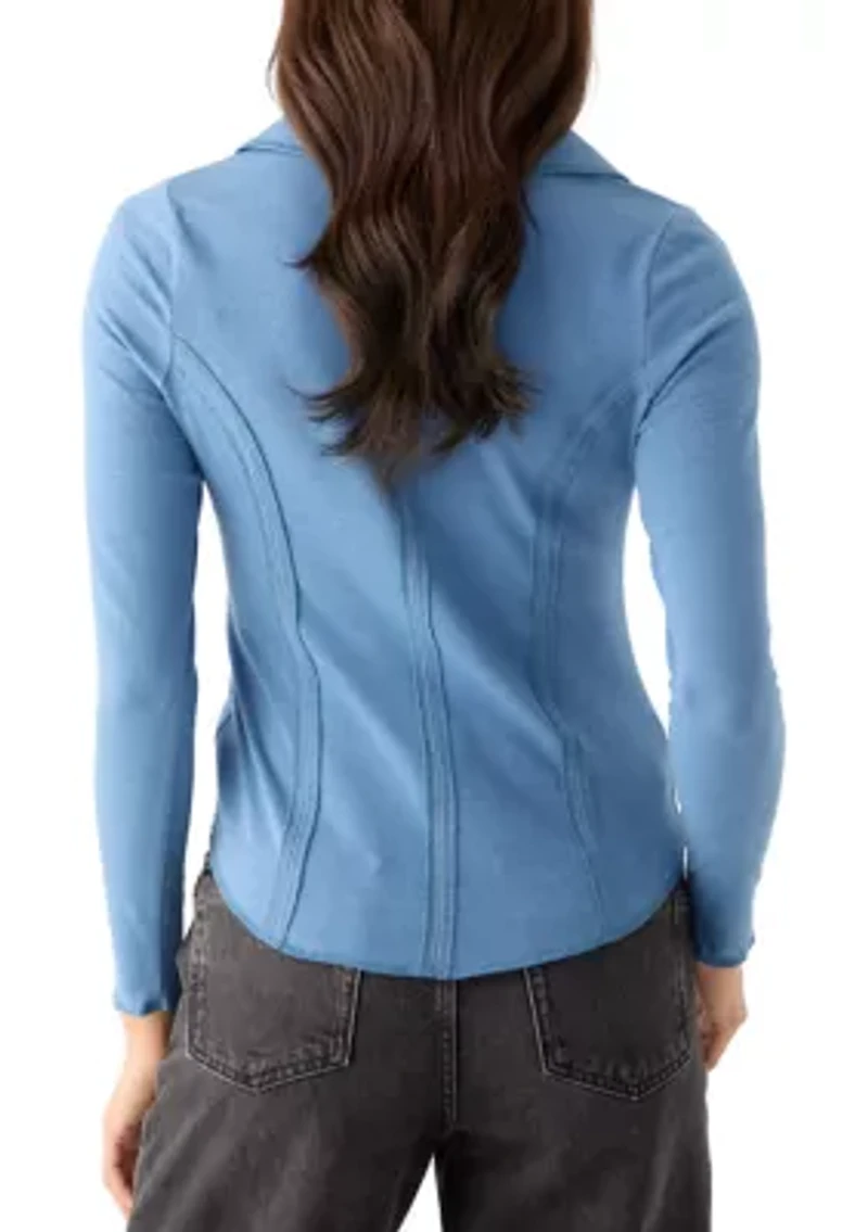 Women's Johnny Collar Long Sleeve Top