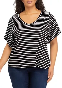 Plus Deconstructed Sleeves V-Neck T-Shirt