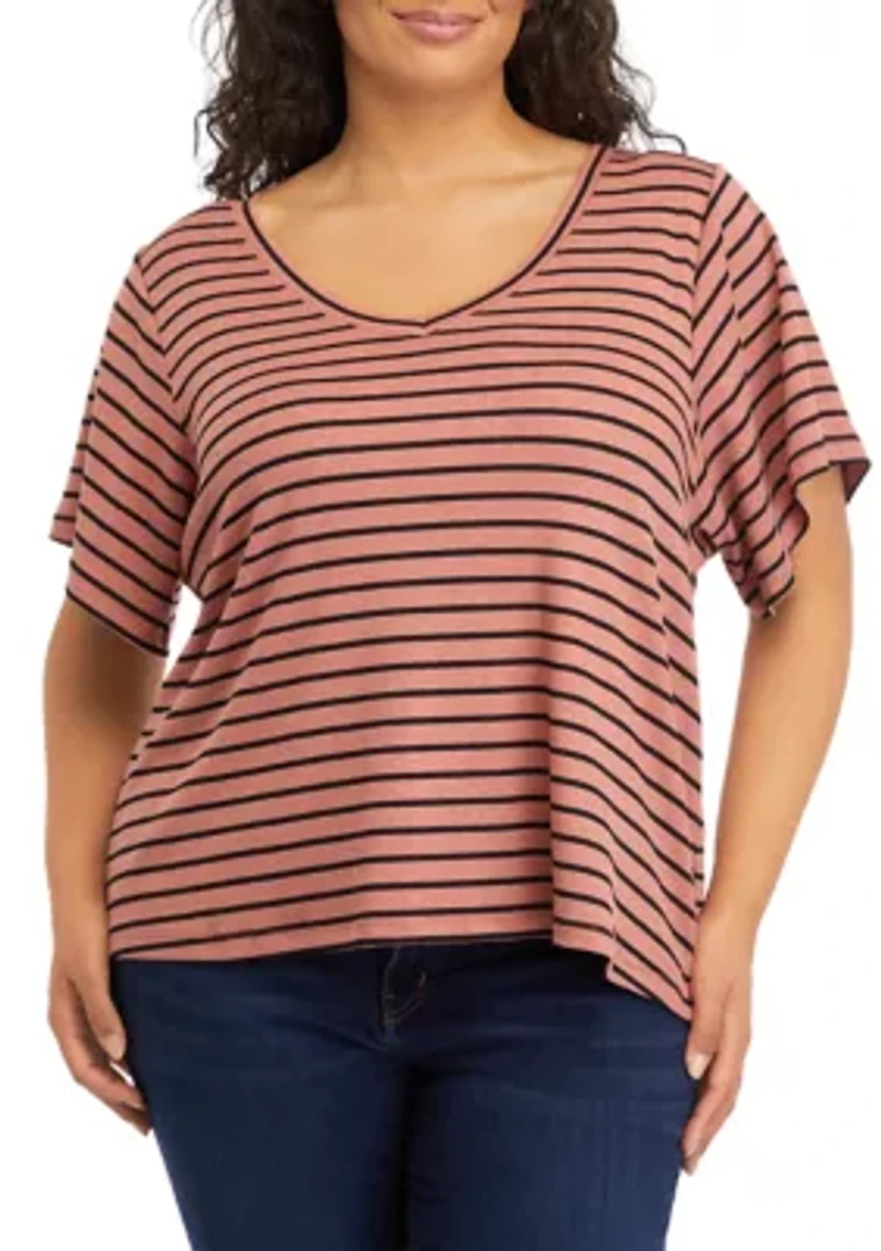 Plus Deconstructed Sleeves V-Neck T-Shirt