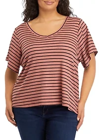 Plus Deconstructed Sleeves V-Neck T-Shirt