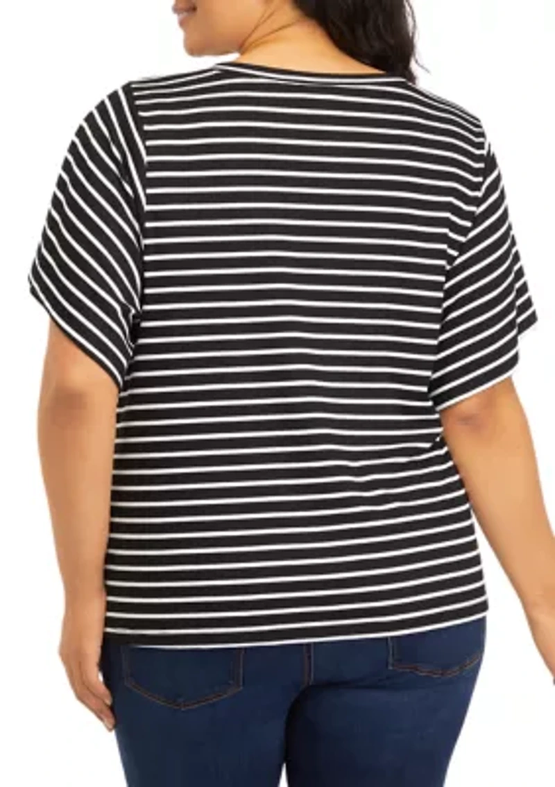Plus Deconstructed Sleeves V-Neck T-Shirt