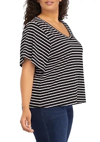 Plus Deconstructed Sleeves V-Neck T-Shirt