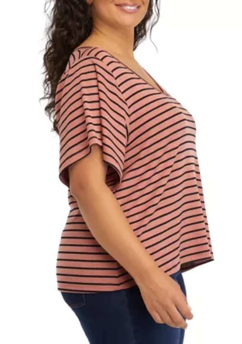 Plus Deconstructed Sleeves V-Neck T-Shirt