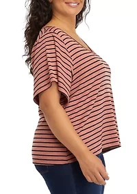 Plus Deconstructed Sleeves V-Neck T-Shirt