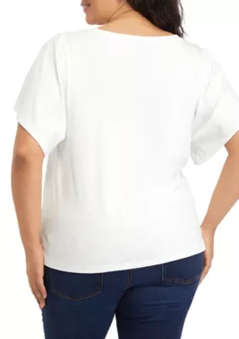Plus Deconstructed Sleeves V-Neck T-Shirt