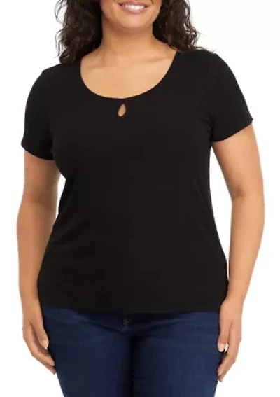 Plus Short Sleeve Scoop Neck T-Shirt with Keyhole
