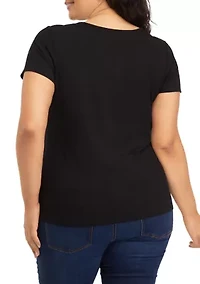 Plus Short Sleeve Scoop Neck T-Shirt with Keyhole