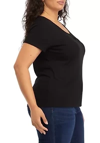 Plus Short Sleeve Scoop Neck T-Shirt with Keyhole