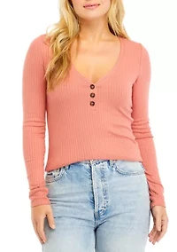 Women's V-Neck Solid Henley Shirt