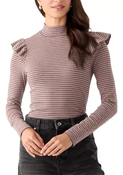 Women's Long Sleeve Mock Neck Stripe Top