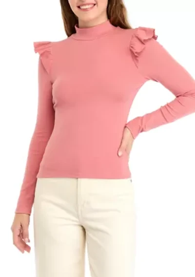 Women's Long Ruffle Sleeve Turtle Neck Top