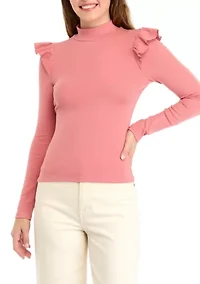 Women's Long Ruffle Sleeve Turtle Neck Top