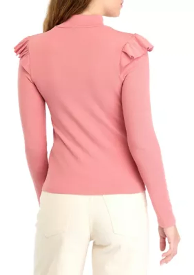 Women's Long Ruffle Sleeve Turtle Neck Top
