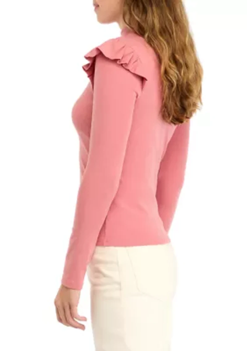 Women's Long Ruffle Sleeve Turtle Neck Top