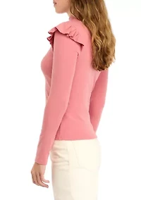 Women's Long Ruffle Sleeve Turtle Neck Top