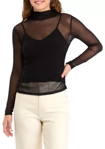 Women's Mock Neck Mesh Top