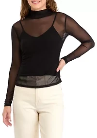 Women's Mock Neck Mesh Top