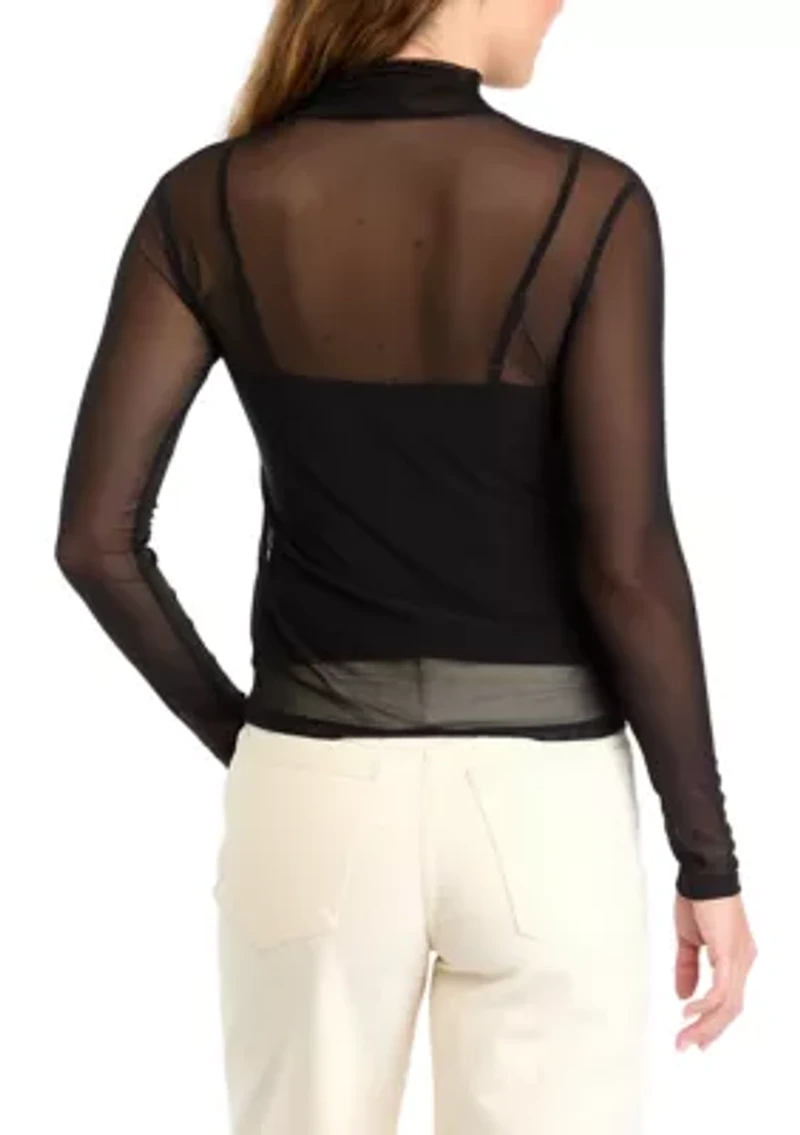 Women's Mock Neck Mesh Top