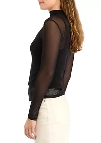 Women's Mock Neck Mesh Top