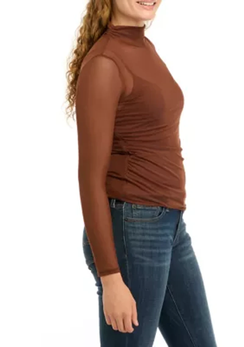 Women's Mock Neck Mesh Top